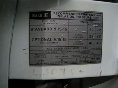 Drivers Side - Recommend Tire Size Sticker