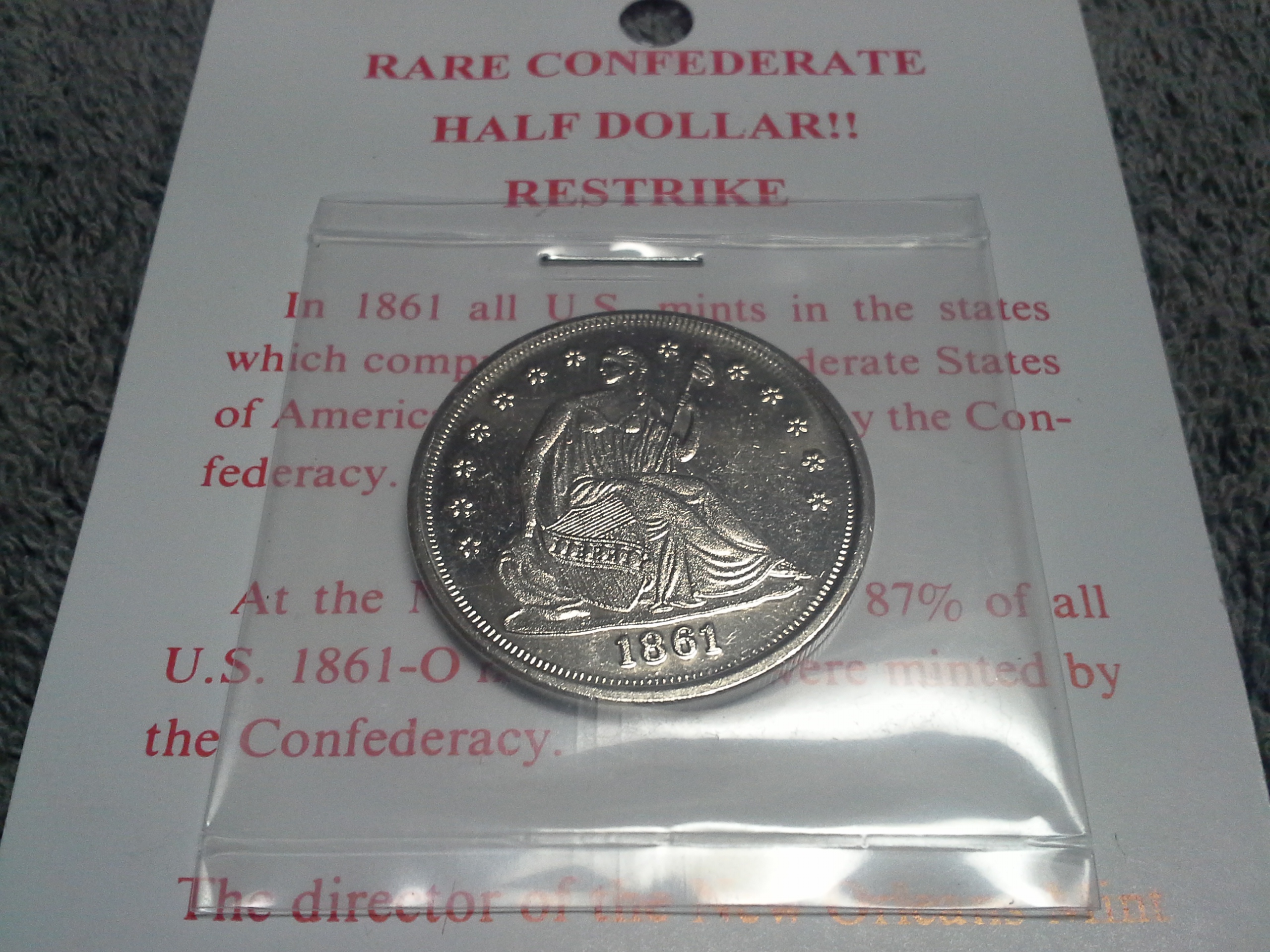 Confederate Coin 1861 Half Dollar Proof-Like Restrike Civil War Memorabila