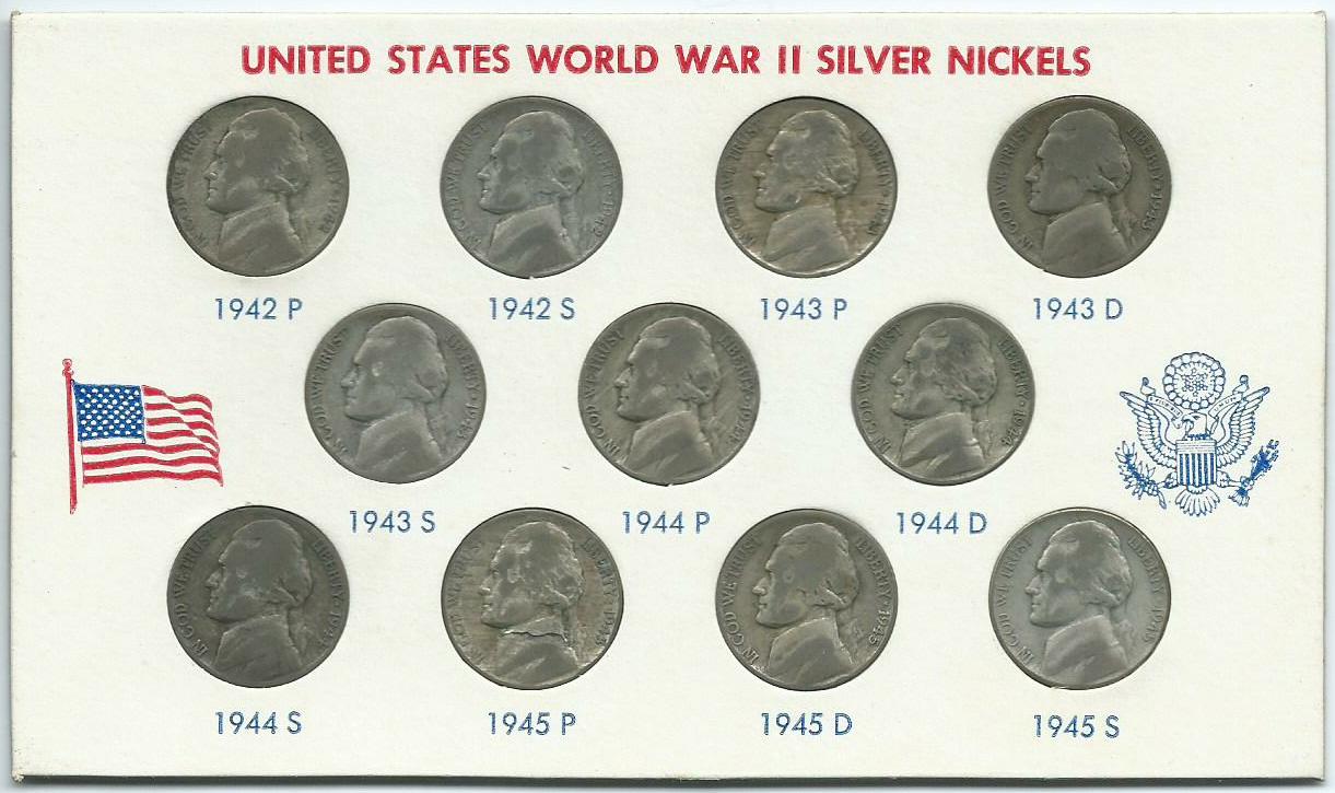 Jefferson Wartime Silver Nickel Set lot With 1945P LAMINATION MINT